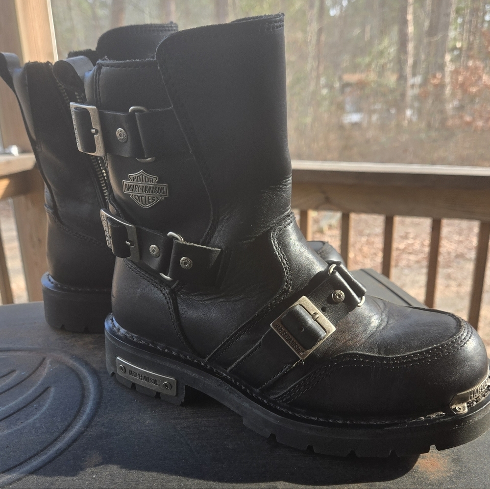 Harley-Davidson Black Buckle Leather Boots